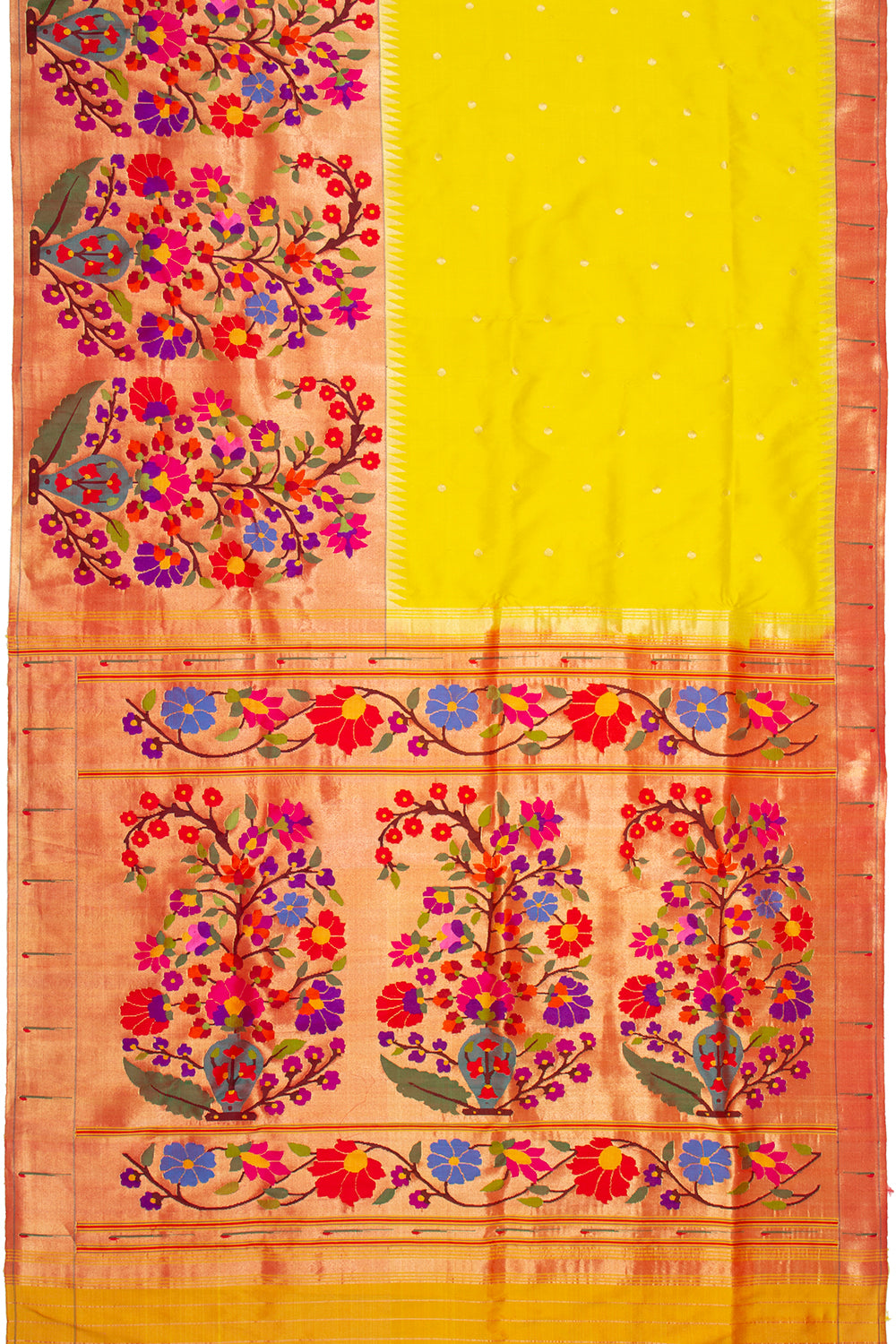 Paithani Silk Butta Yellow Saree