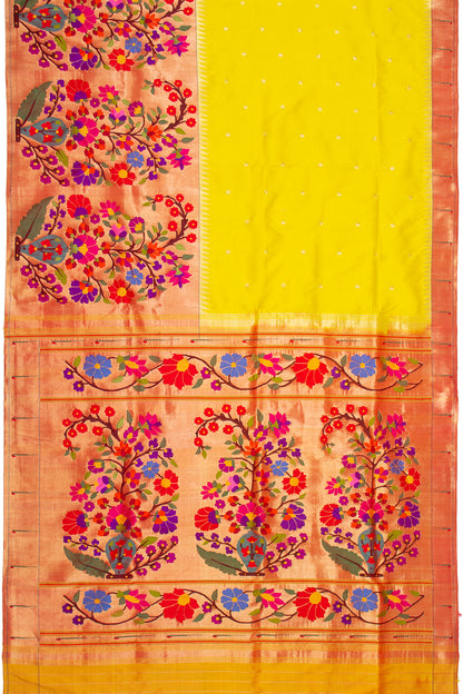 Paithani Silk Butta Yellow Saree