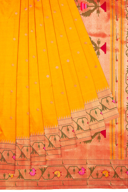 Paithani Silk Butta Mustard Yellow Saree With Akruthi Border