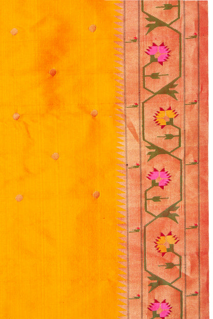 Paithani Silk Butta Mustard Yellow Saree With Akruthi Border