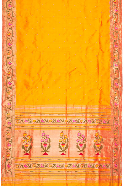 Paithani Silk Butta Mustard Yellow Saree With Akruthi Border