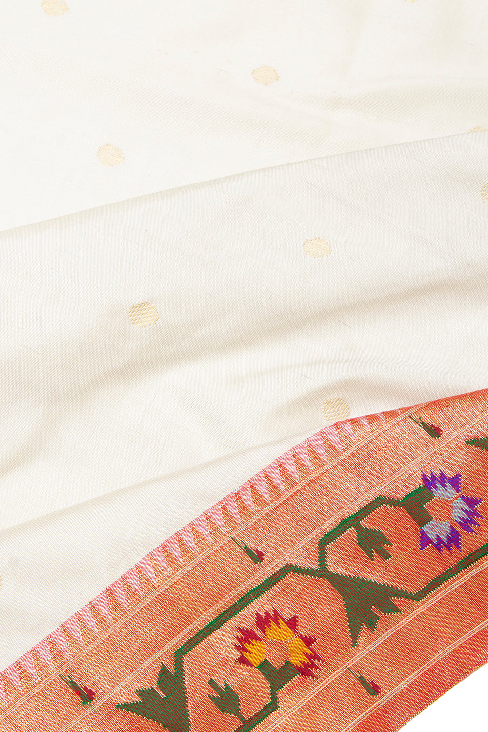 Paithani Silk Butta White Saree With Akruthi Border