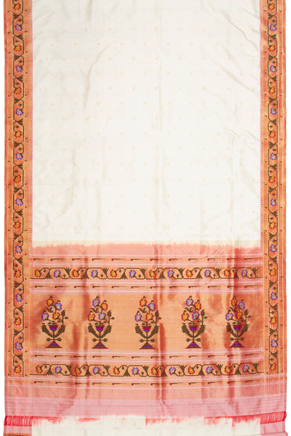 Paithani Silk Butta White Saree With Akruthi Border