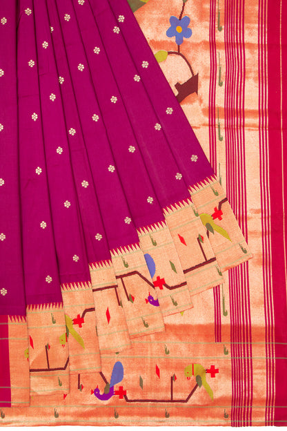 Paithani Silk Butta Purple Saree With Akruthi Border