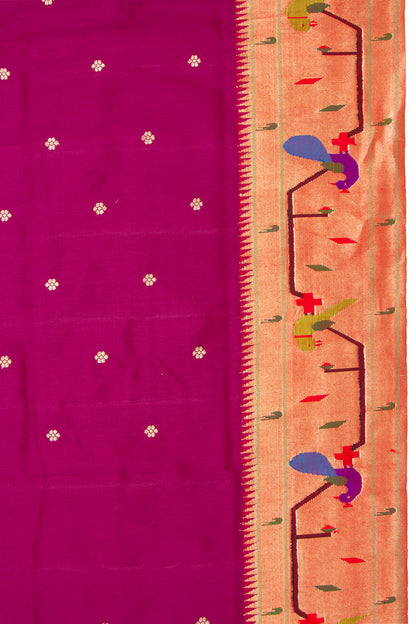 Paithani Silk Butta Purple Saree With Akruthi Border