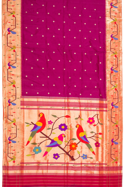 Paithani Silk Butta Purple Saree With Akruthi Border
