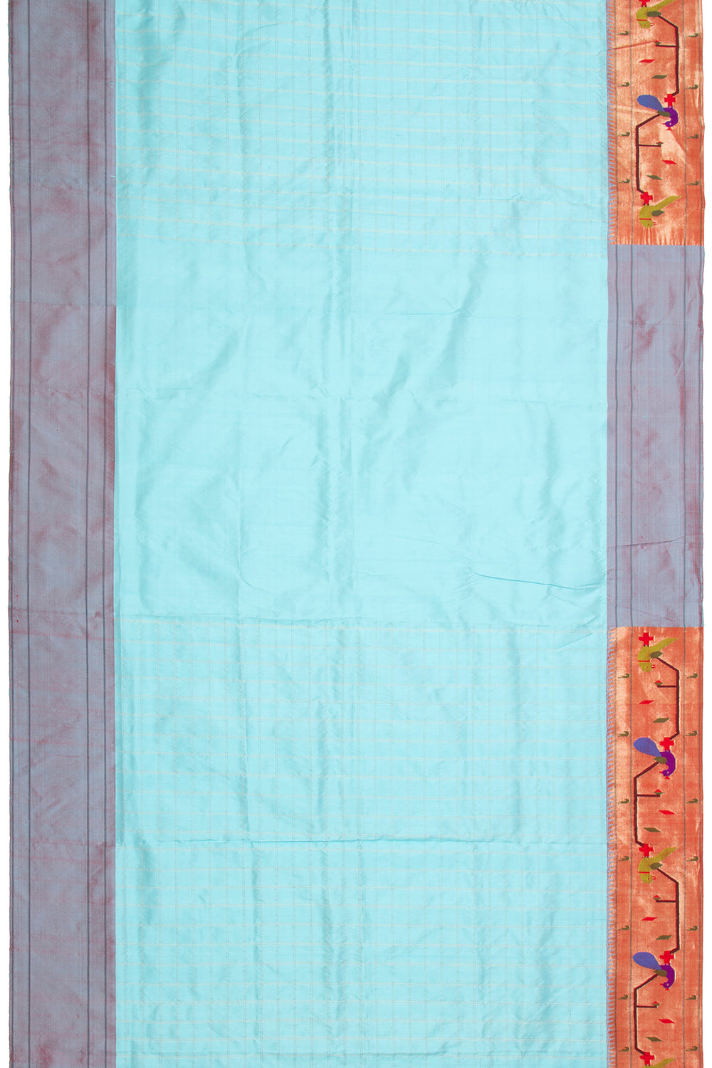 Paithani Silk Checks Sky Blue Saree With Akruthi Border