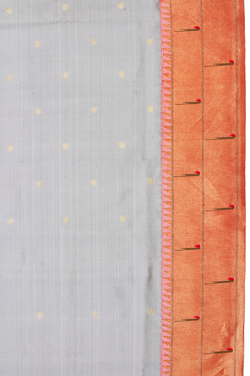 Paithani Silk Butta Grey Saree With Double Muniya Border