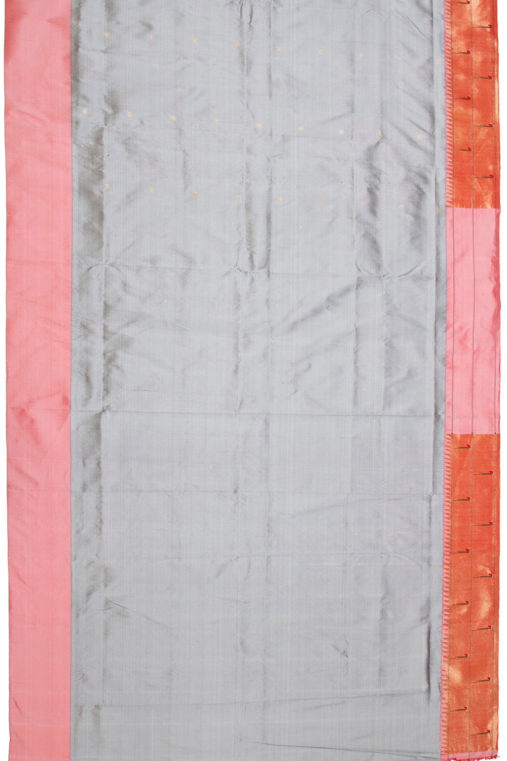 Paithani Silk Butta Grey Saree With Double Muniya Border