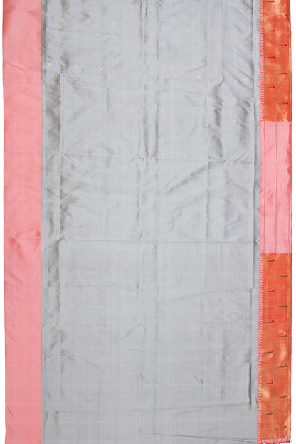 Paithani Silk Butta Grey Saree With Double Muniya Border