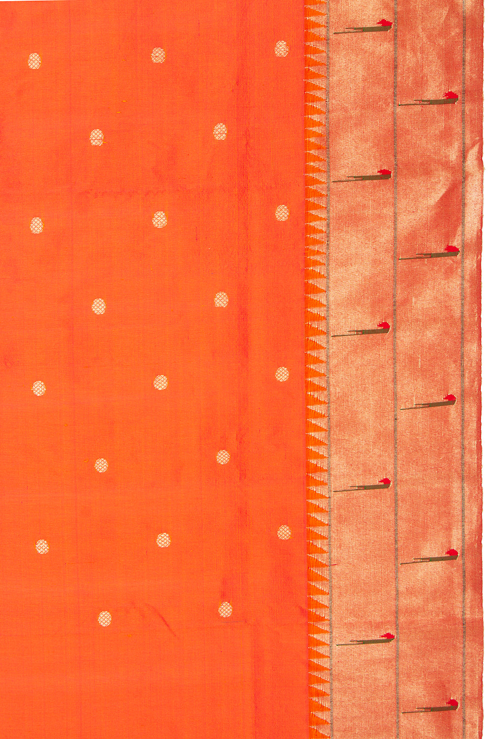 Paithani Silk Butta Orange Saree With Double Muniya Border