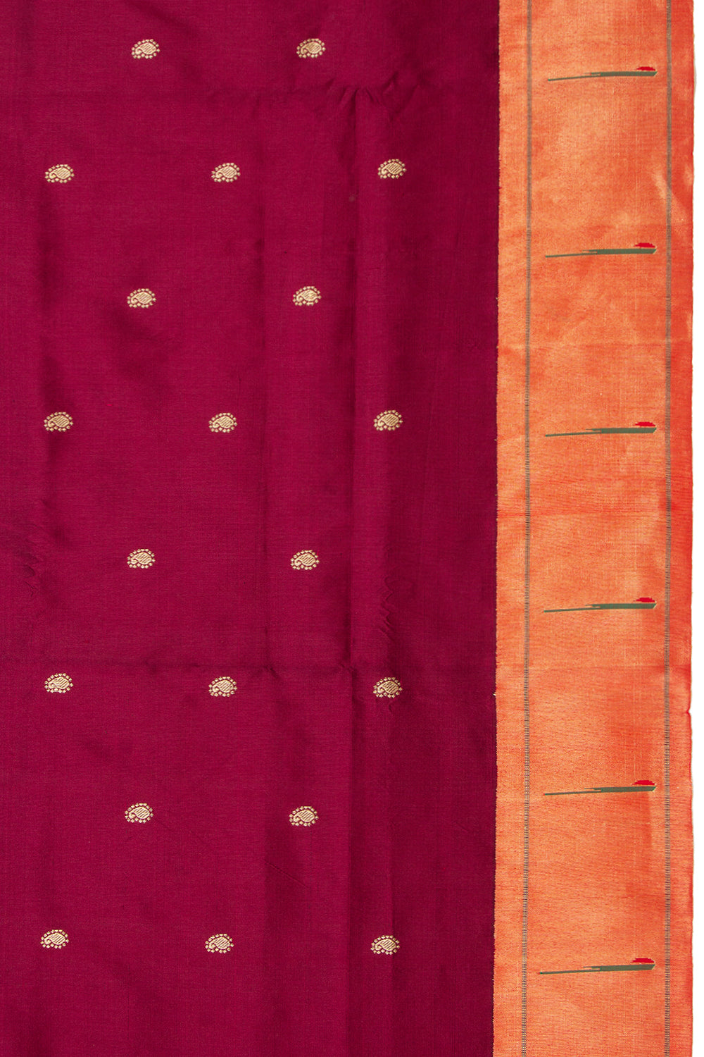 Paithani Silk Butta Maroon Saree With Single Muniya Border