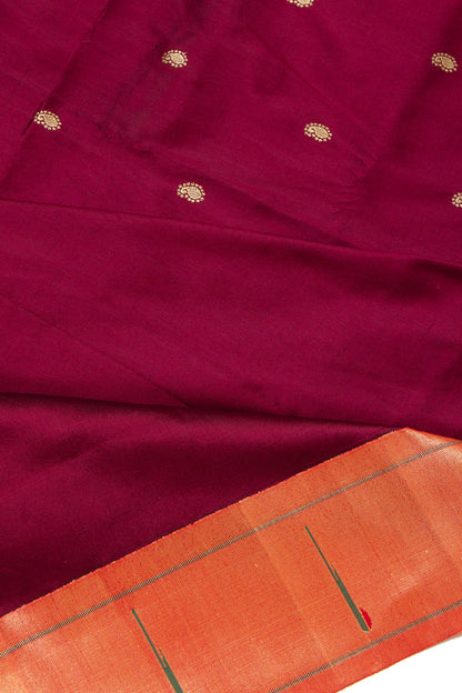 Paithani Silk Butta Maroon Saree With Single Muniya Border