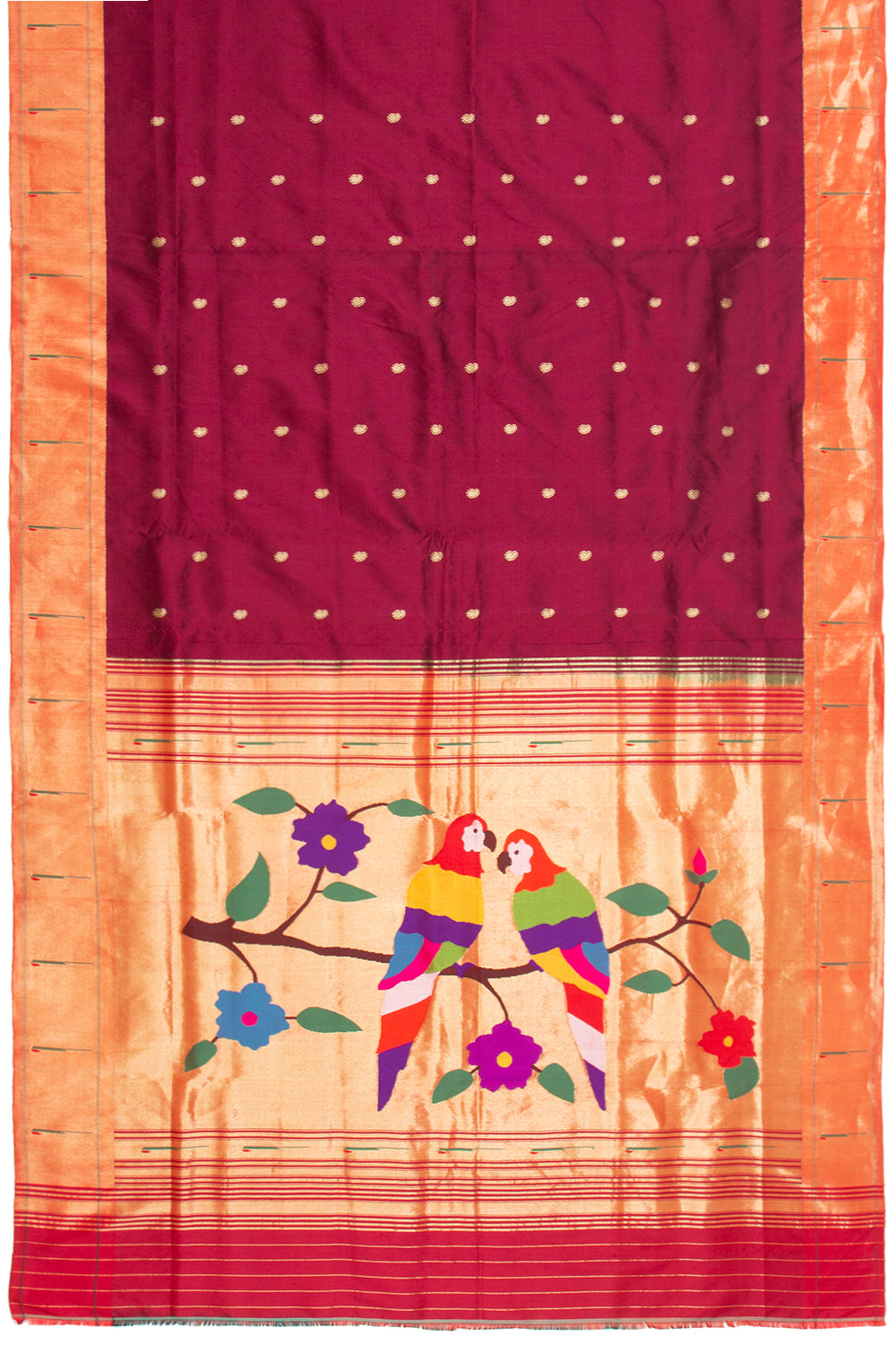 Paithani Silk Butta Maroon Saree With Single Muniya Border