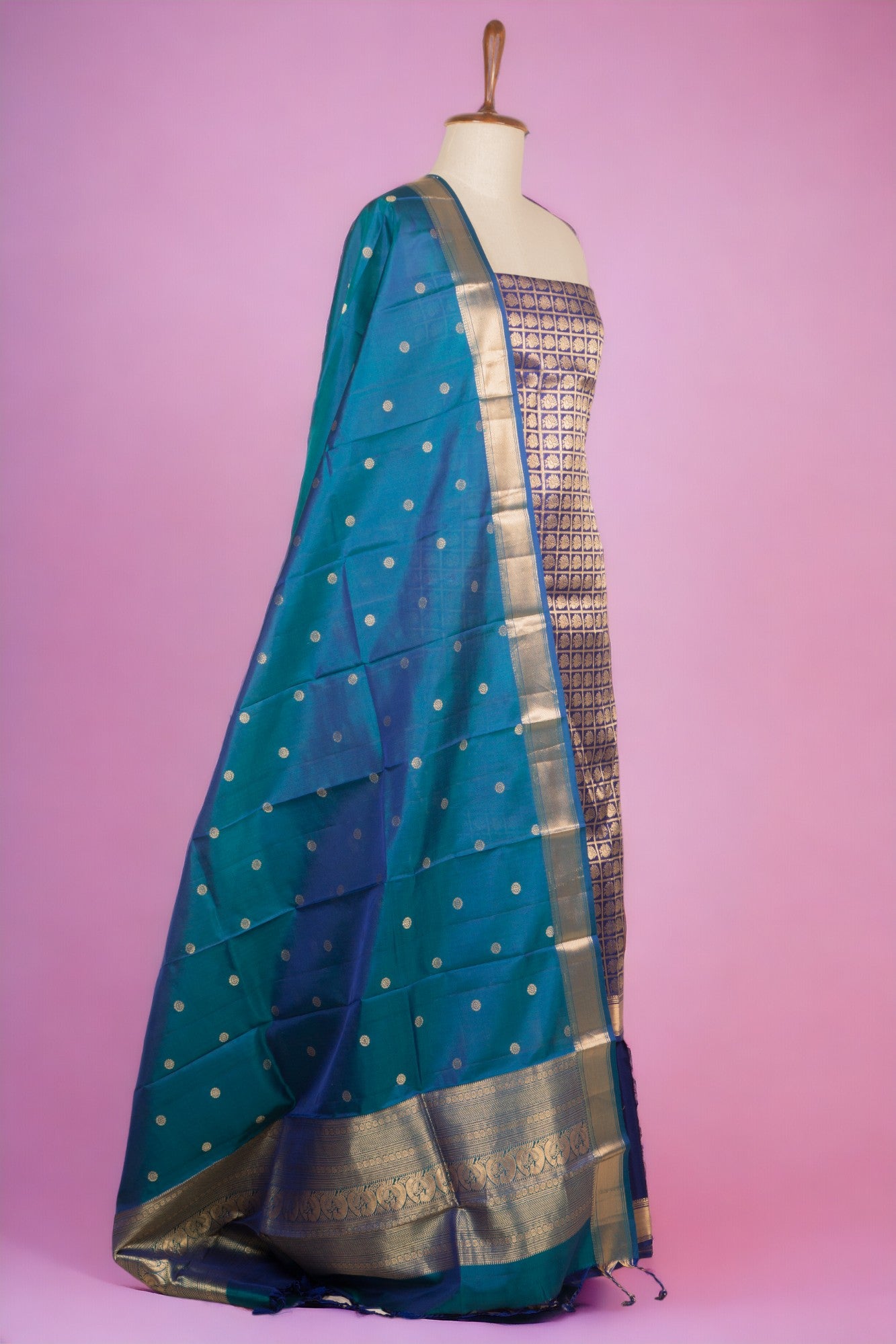 Banarasi Silk Brocade Dark Blue Salwar Suit Set