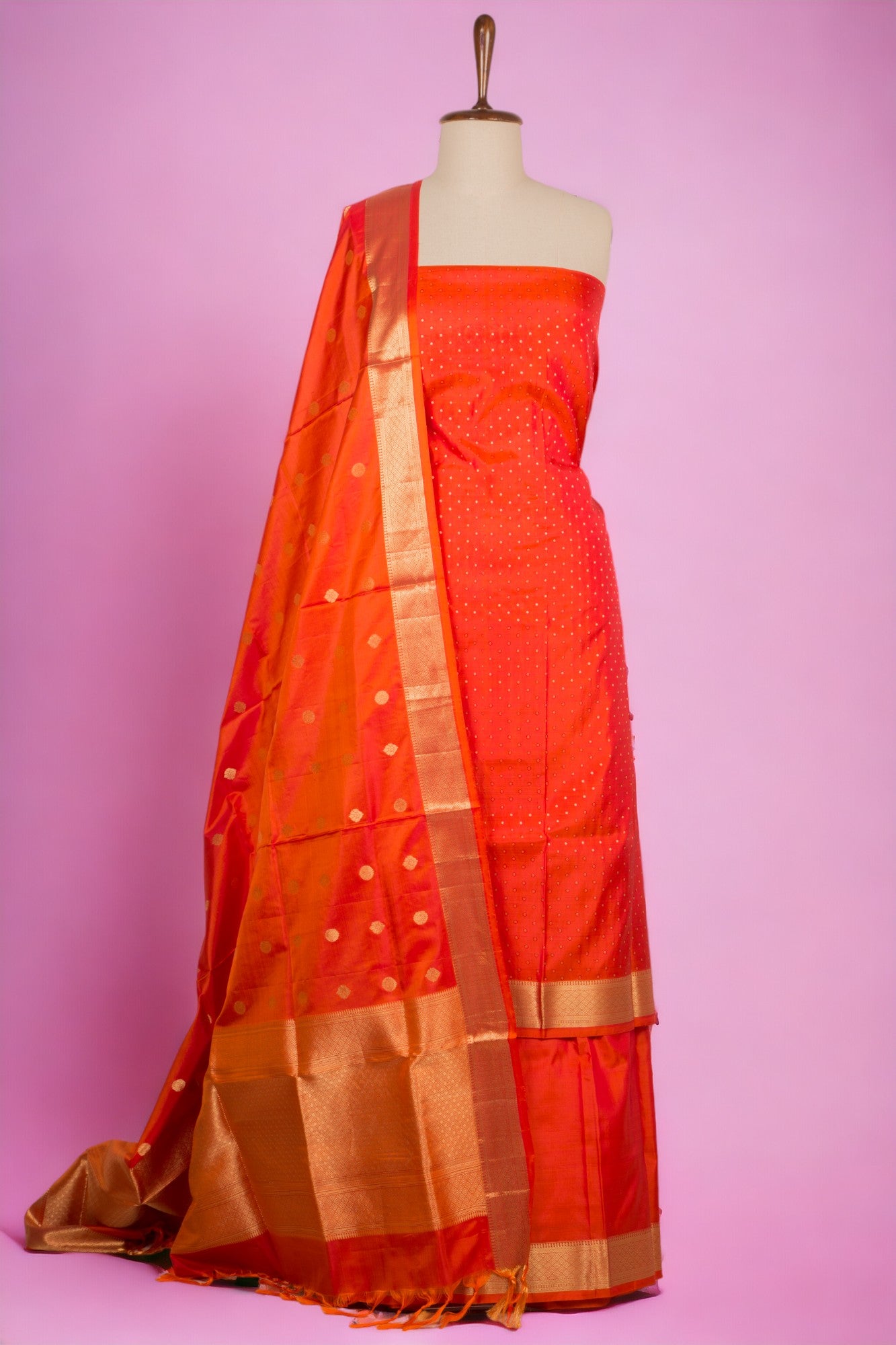 Banarasi Silk Brocade Orange Salwar Suit Set