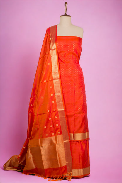 Banarasi Silk Brocade Orange Salwar Suit Set