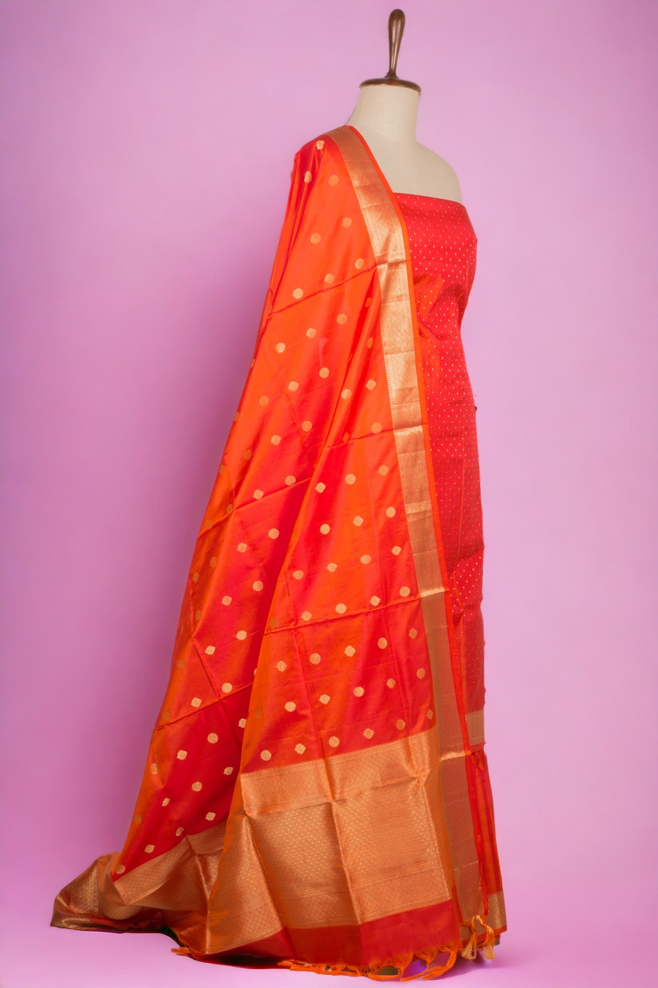 Banarasi Silk Brocade Orange Salwar Suit Set