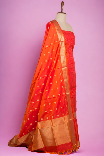 Banarasi Silk Brocade Orange Salwar Suit Set