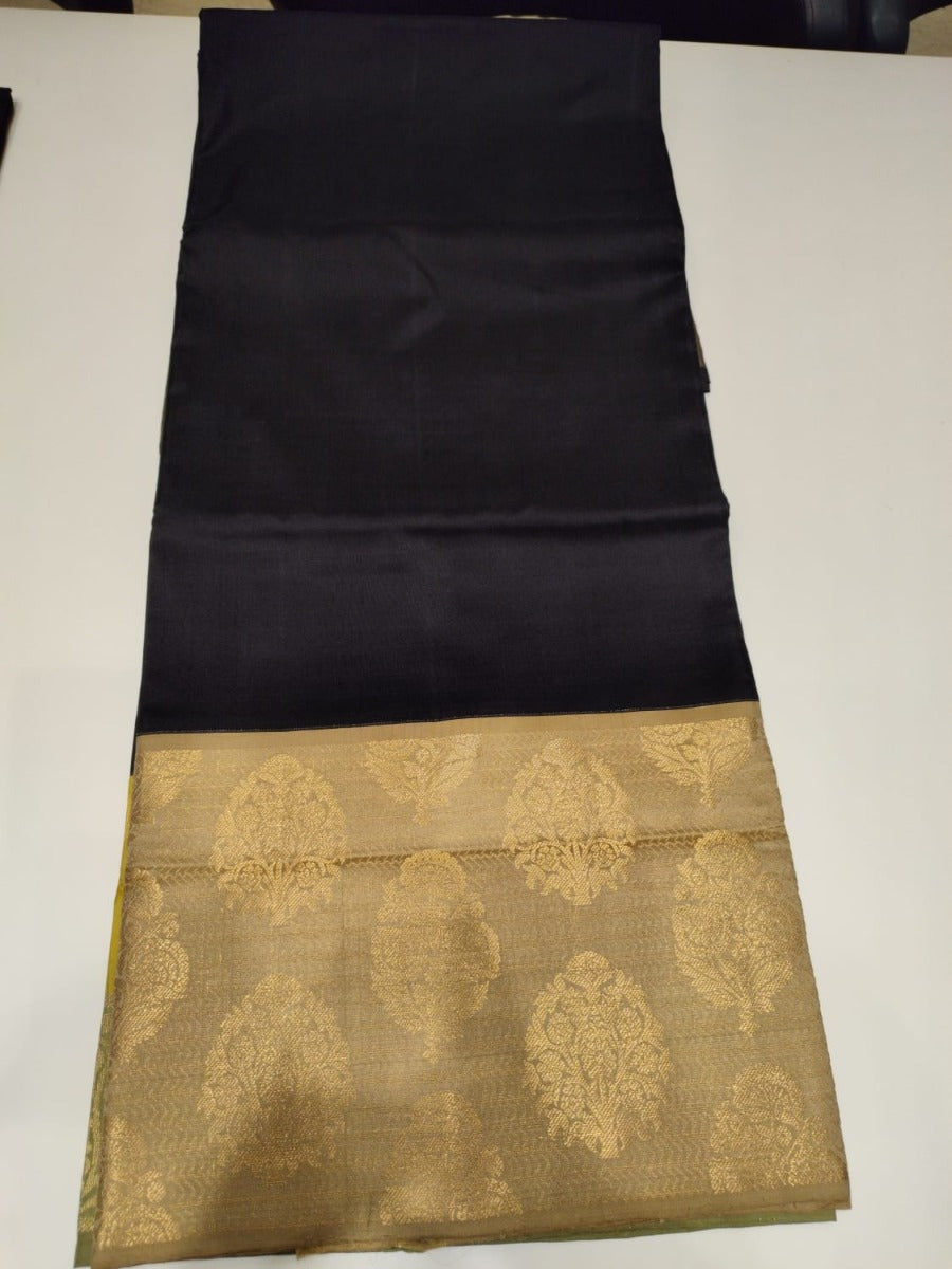 Kanchipuram Silk Plain Black Saree
