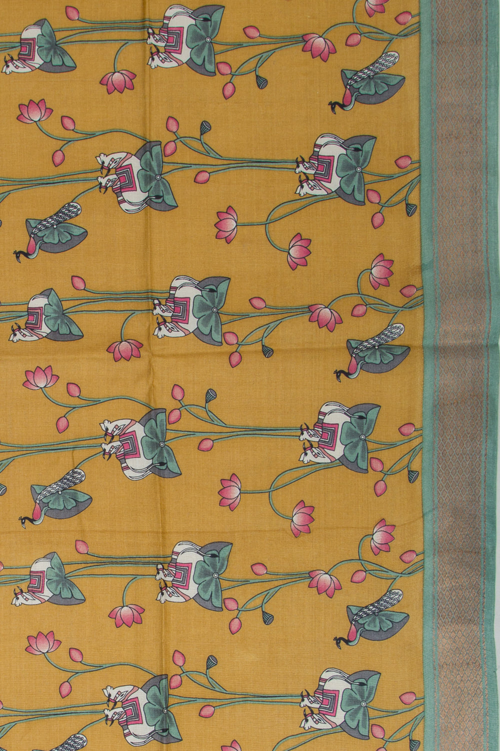 Tussar Pichwai Printed Mustard Yellow Saree