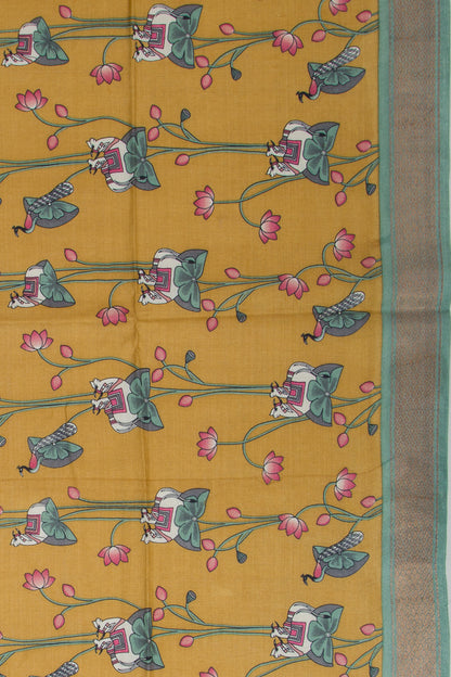 Tussar Pichwai Printed Mustard Yellow Saree