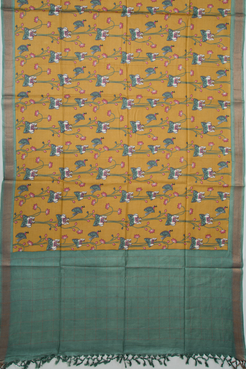 Tussar Pichwai Printed Mustard Yellow Saree
