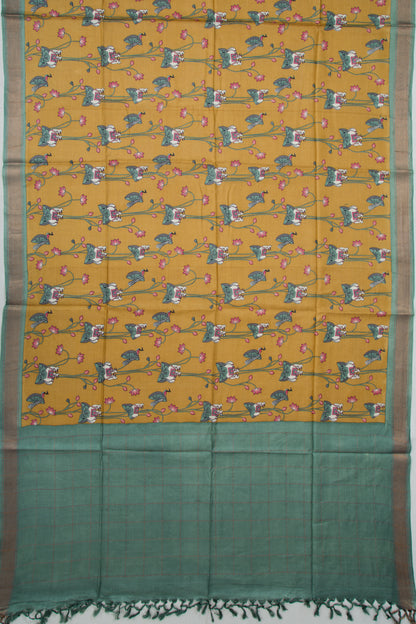 Tussar Pichwai Printed Mustard Yellow Saree