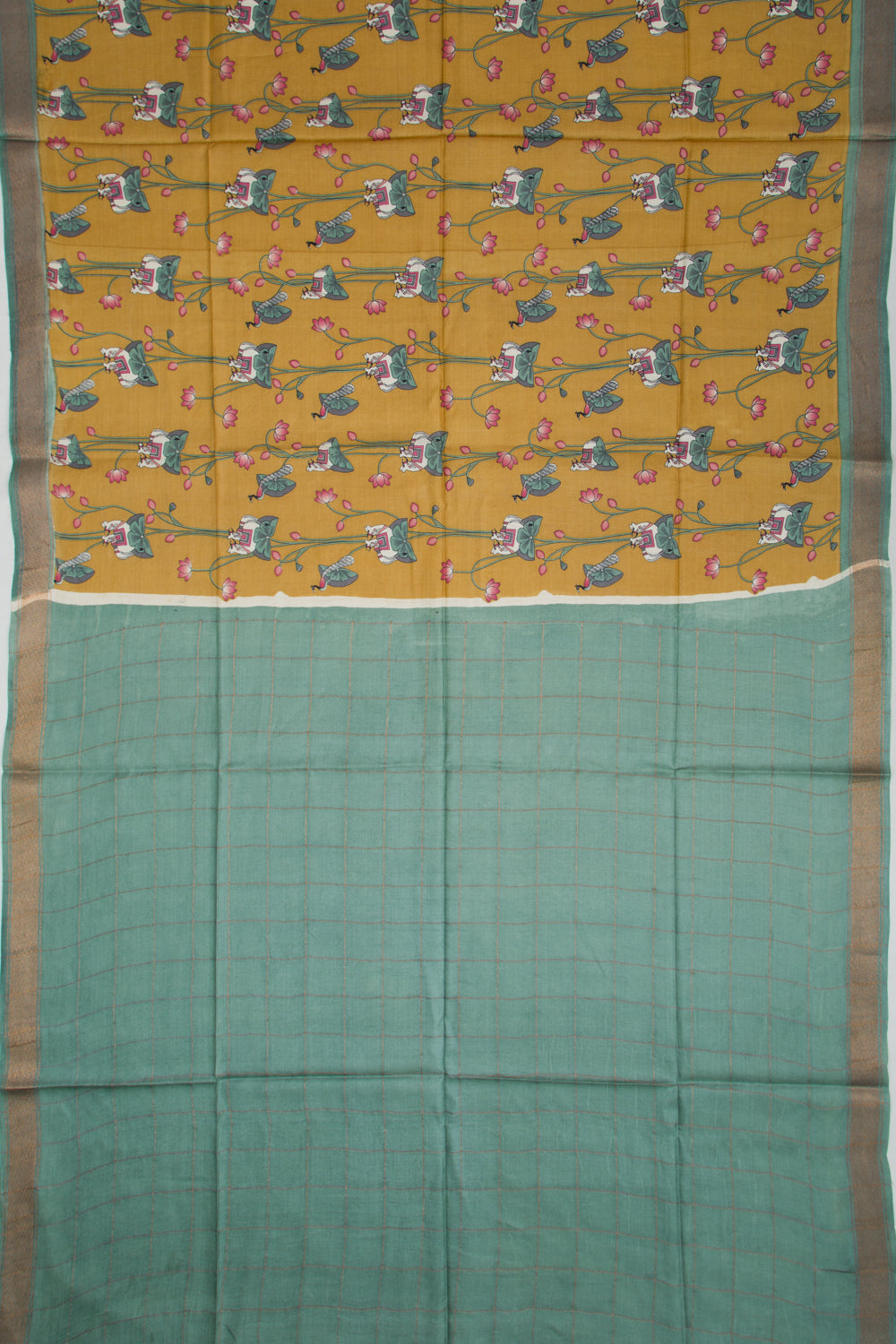 Tussar Pichwai Printed Mustard Yellow Saree