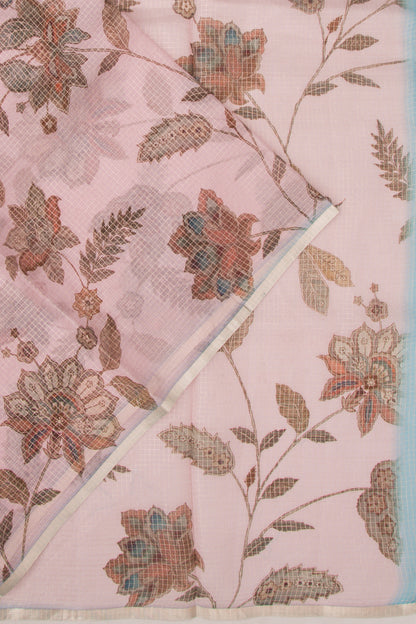 Kota Soft Silk Checks And Floral Printed Baby Pink Saree
