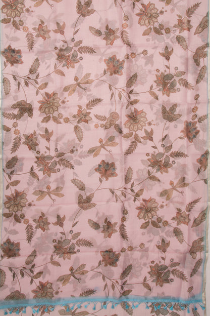 Kota Soft Silk Checks And Floral Printed Baby Pink Saree