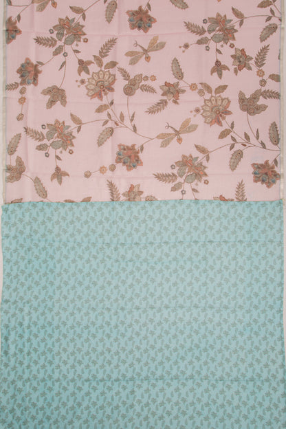 Kota Soft Silk Checks And Floral Printed Baby Pink Saree