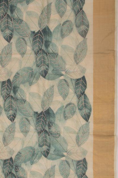 Tussar Printed And Embroidery Cream Saree
