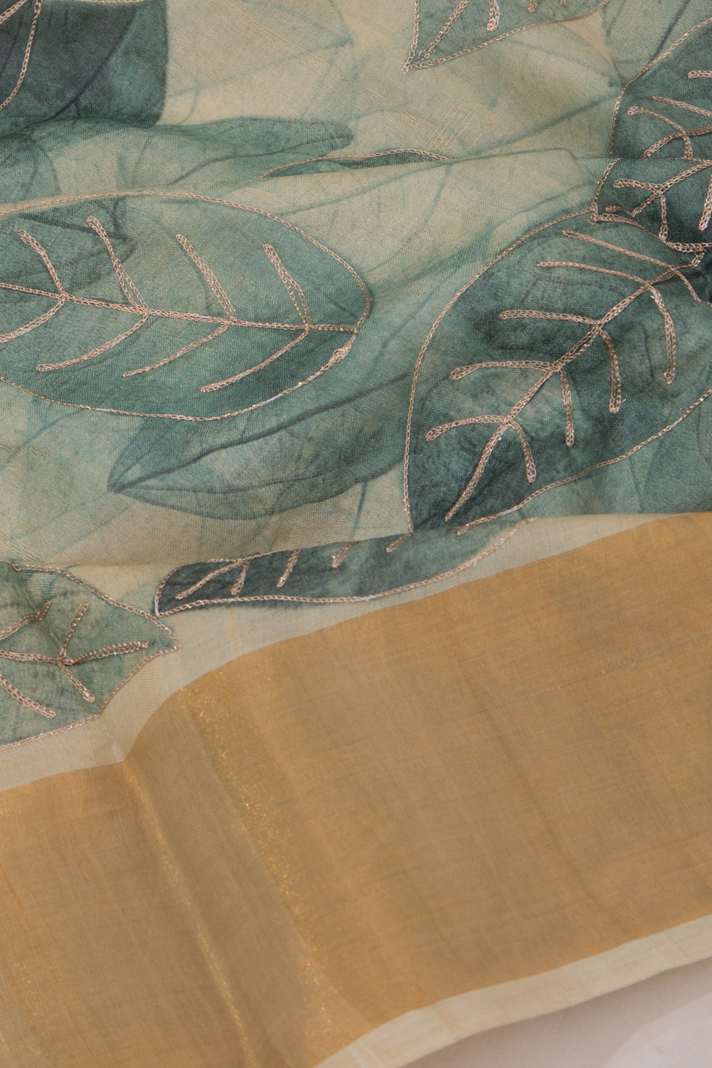 Tussar Printed And Embroidery Cream Saree