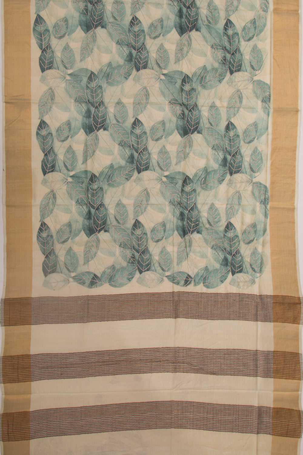 Tussar Printed And Embroidery Cream Saree
