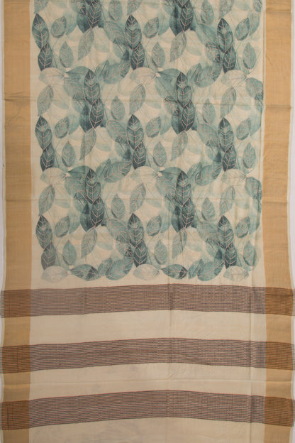 Tussar Printed And Embroidery Cream Saree
