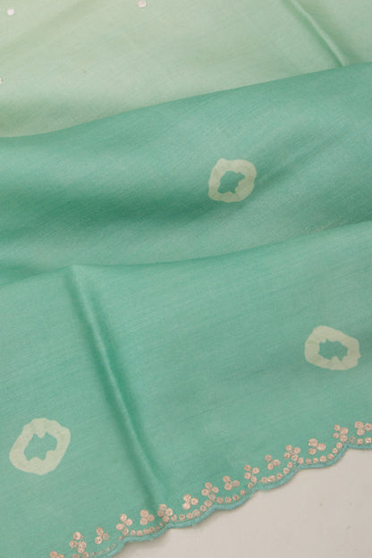 Tussar Mirror Butta Green Dual Shade Saree
