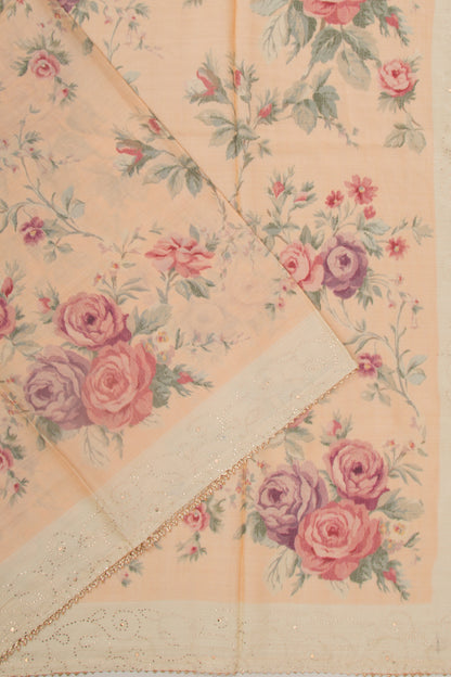 Tussar Floral Printed Pastel Orange Saree