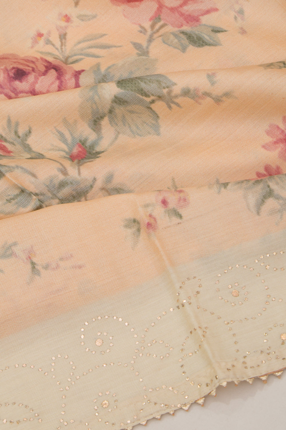 Tussar Floral Printed Pastel Orange Saree