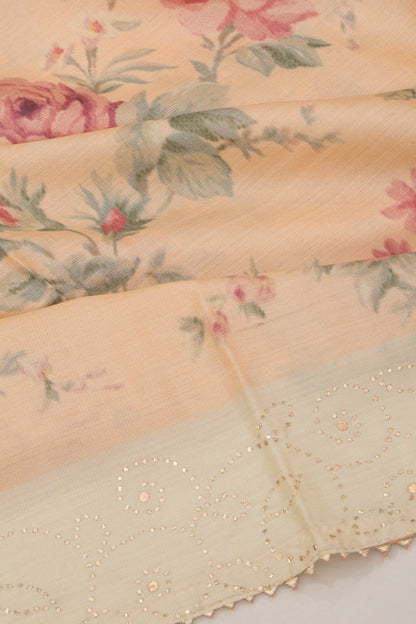 Tussar Floral Printed Pastel Orange Saree
