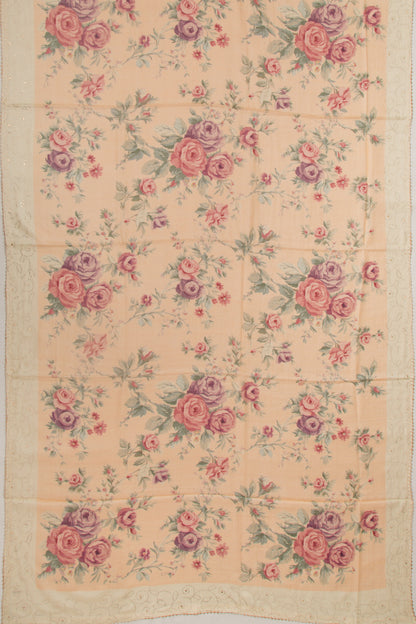 Tussar Floral Printed Pastel Orange Saree