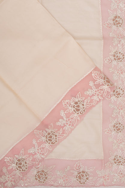 Tussar Plain Cream Saree With Organza Scallop Border