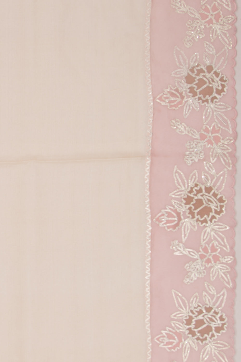 Tussar Plain Cream Saree With Organza Scallop Border