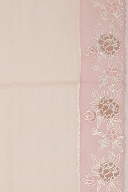 Tussar Plain Cream Saree With Organza Scallop Border
