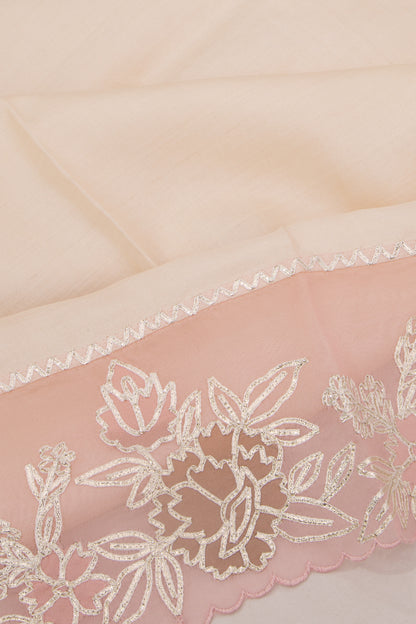 Tussar Plain Cream Saree With Organza Scallop Border