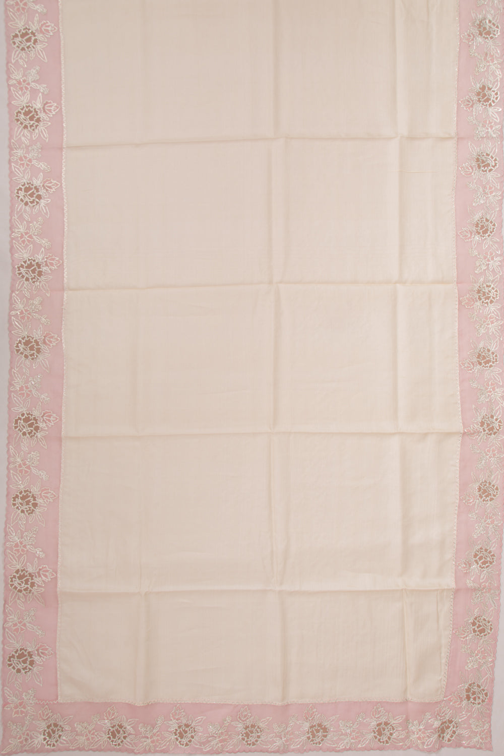 Tussar Plain Cream Saree With Organza Scallop Border