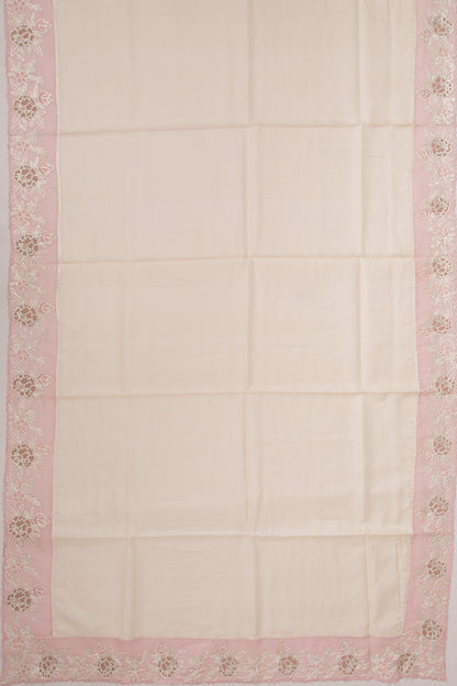 Tussar Plain Cream Saree With Organza Scallop Border