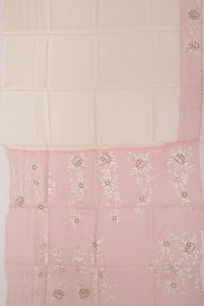 Tussar Plain Cream Saree With Organza Scallop Border
