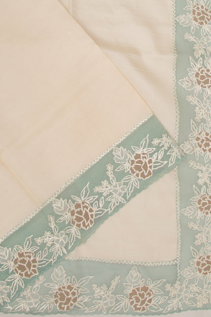 Tussar Plain Cream Saree With Organza Scallop Border