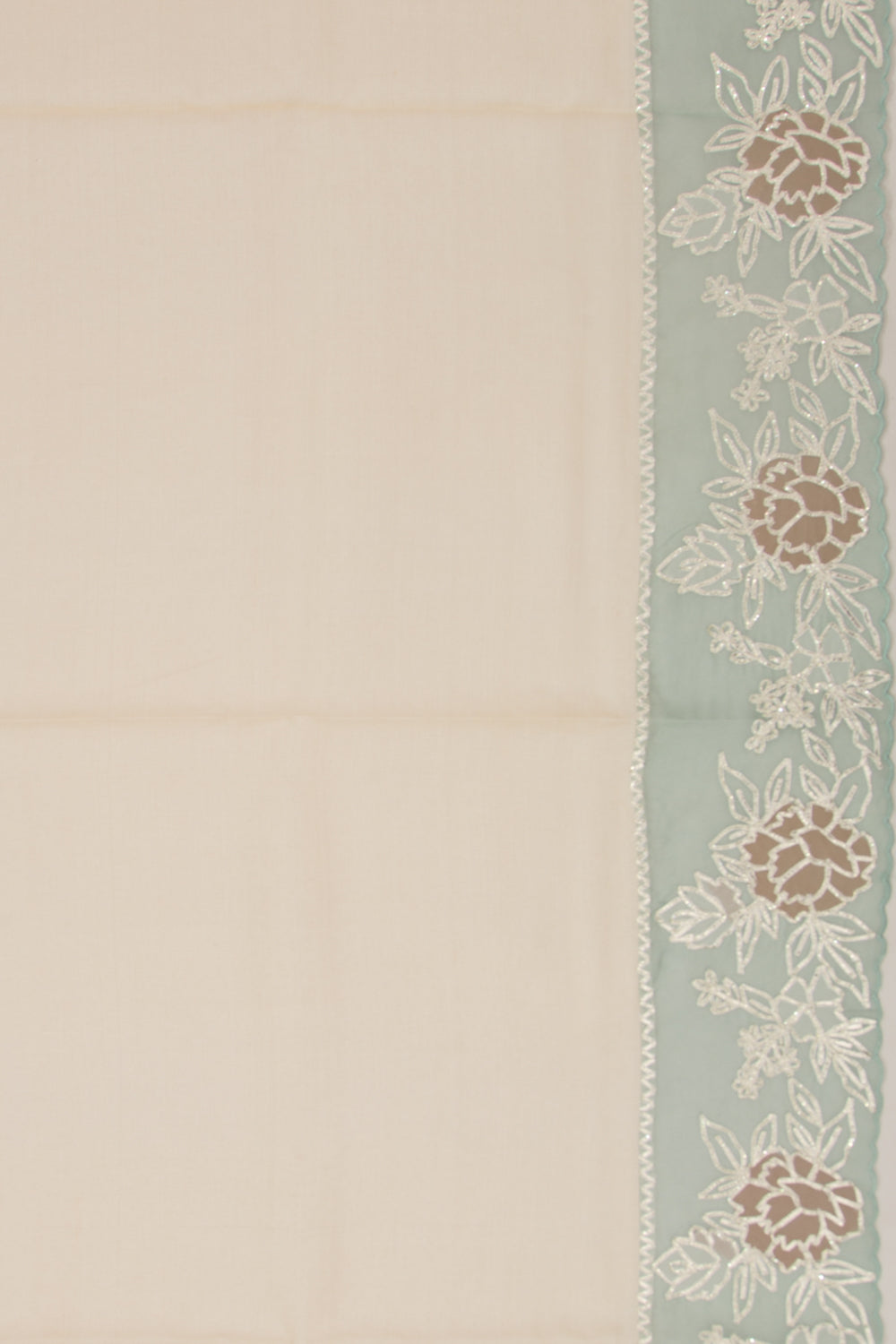 Tussar Plain Cream Saree With Organza Scallop Border